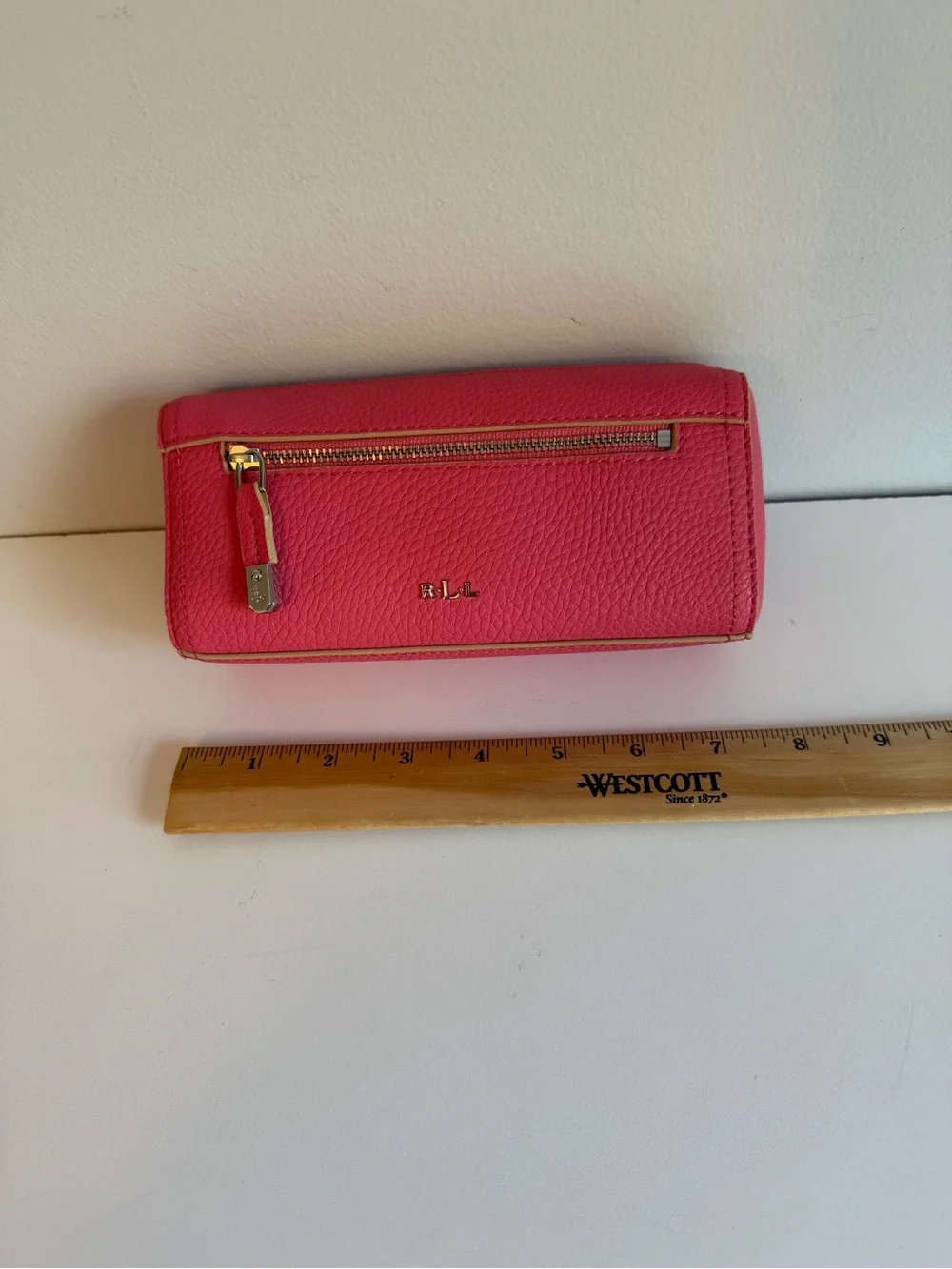 Lauren Ralph Lauren Coral Pink Cosmetic Bag Pouch Pebbled NWT $68 Retail